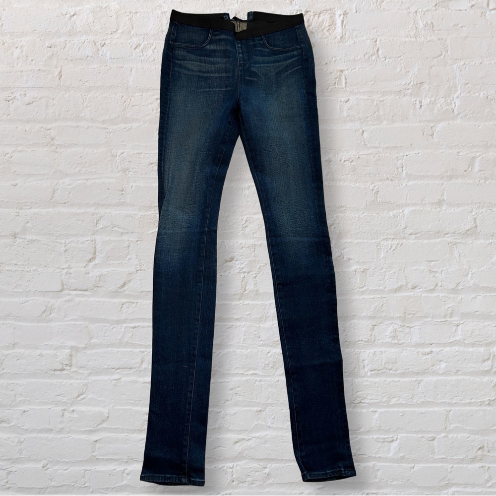 Helmut Lang Elastic Waist Long Mortar Pull On Skinny Stretchy Dark Wash Jeans 27